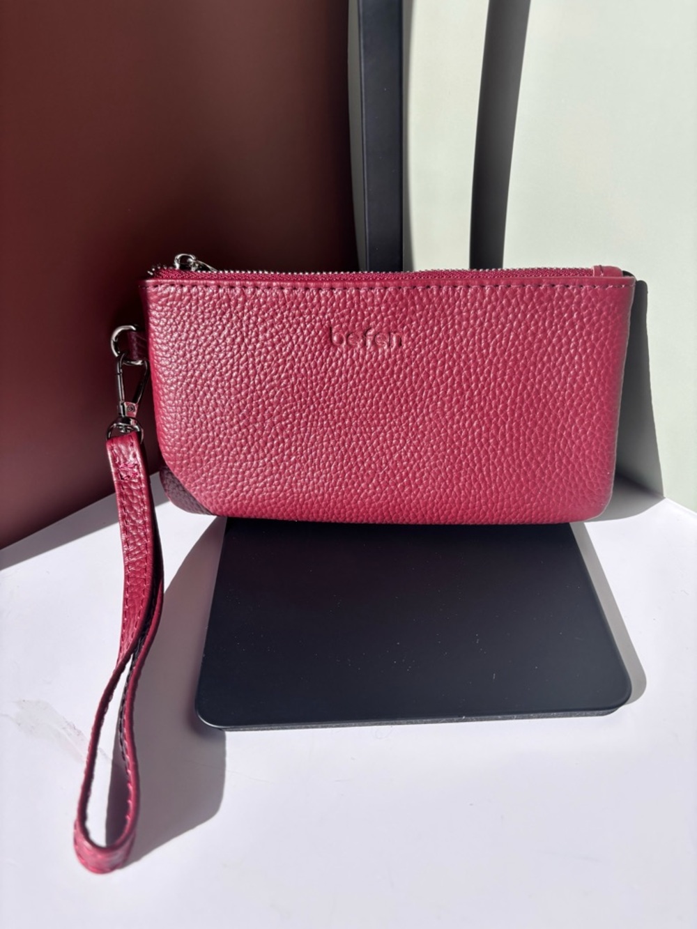 BEFEN Leather Burgundy Pebbled Wristlet